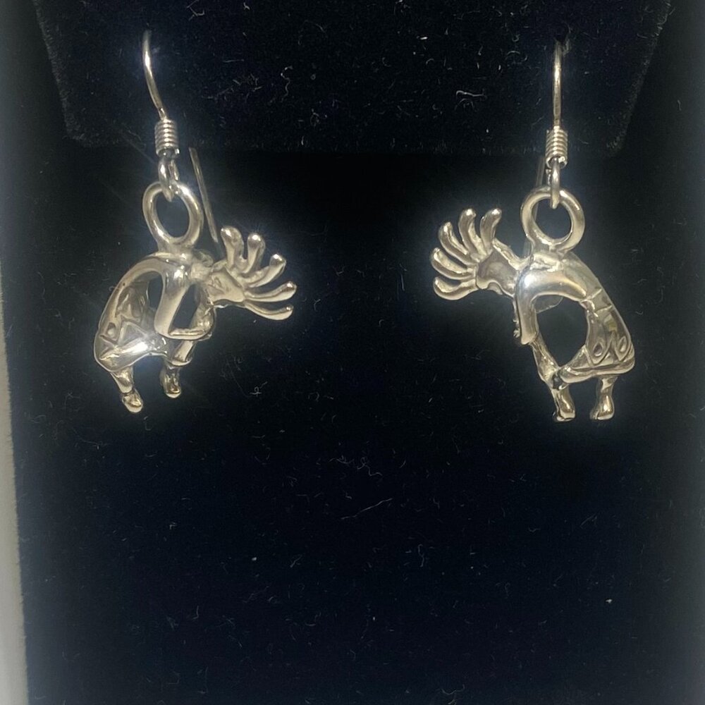 Vintage Kokopelli Flute Player Earrings Sterling Silver with Engraving